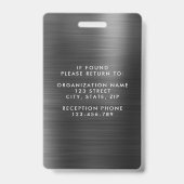 Moderne Zwart Wit Metaal Medewerker Foto ID Badge (Back)