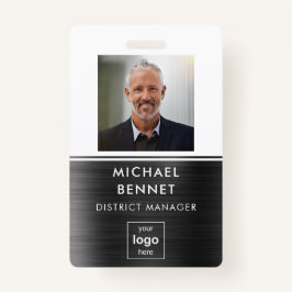 Moderne Zwart Wit Metaal Medewerker Foto ID Badge