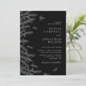 Moderne zwart-wit minimale bladeren bruiloft kaart (Staand voorkant)