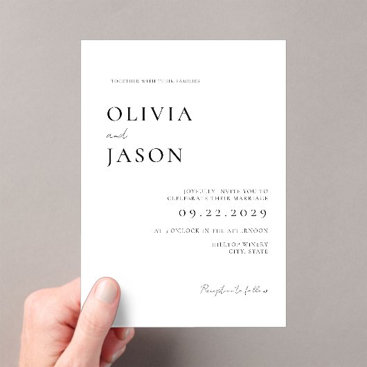 Moderne zwart-wit minimale bruiloft acryl uitnodigingen (Insitu (Draagbaar))