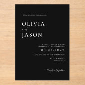 Moderne zwart-wit minimale bruiloft acryl uitnodigingen (Voorkant)