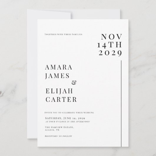 Moderne zwart-wit minimale bruiloft kaart (Voorkant)