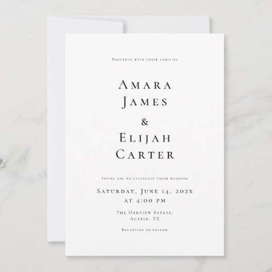 Moderne zwart-wit minimale bruiloft kaart (Voorkant)