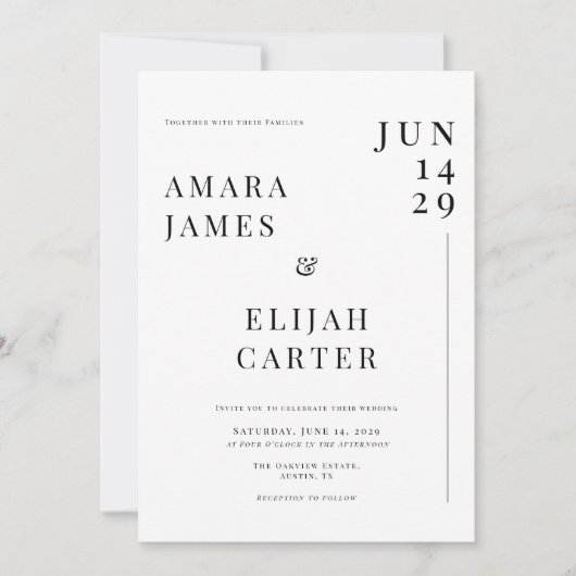 Moderne zwart-wit minimale bruiloft kaart (Voorkant)