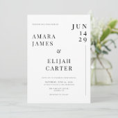 Moderne zwart-wit minimale bruiloft kaart (Staand voorkant)