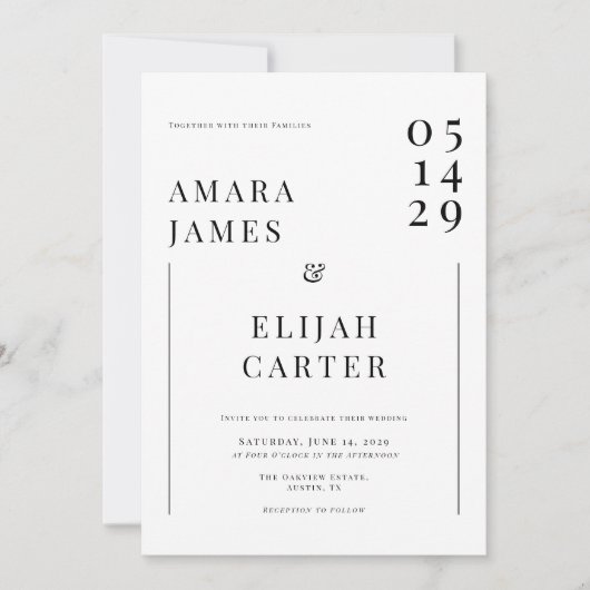 Moderne zwart-wit minimale bruiloft kaart (Voorkant)