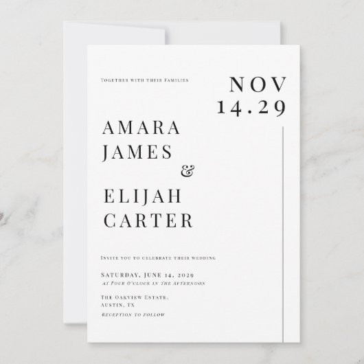 Moderne zwart-wit minimale bruiloft kaart (Voorkant)