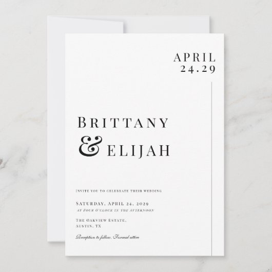 Moderne zwart-wit minimale bruiloft kaart (Voorkant)