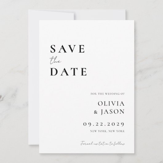 Moderne zwart-wit minimale bruiloft save the date (Voorkant)