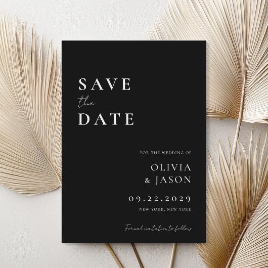 Moderne zwart-wit minimale bruiloft save the date