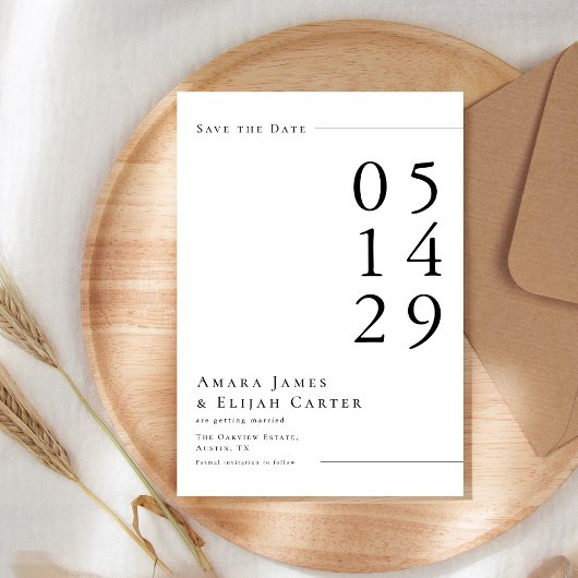 Moderne zwart-wit minimale bruiloft save the date