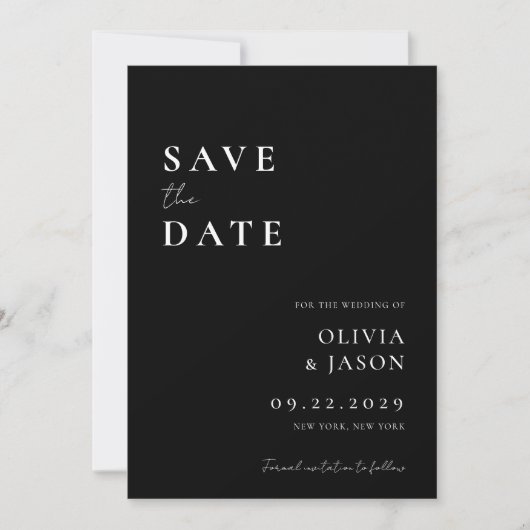 Moderne zwart-wit minimale bruiloft save the date (Voorkant)