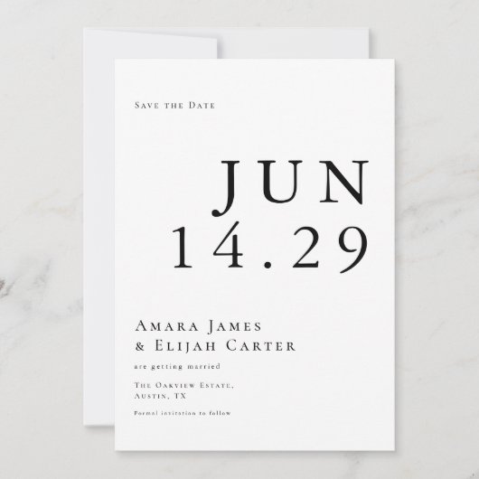 Moderne zwart-wit minimale bruiloft save the date (Voorkant)