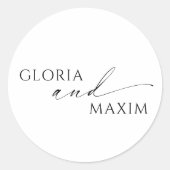 Moderne zwart-wit minimale elegante bruiloft ronde sticker (Voorkant)