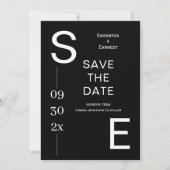 Moderne zwart-wit minimale monogram bruiloft save the date (Voorkant)