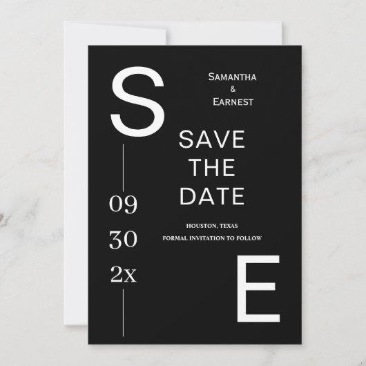 Moderne zwart-wit minimale monogram bruiloft save the date (Voorkant)