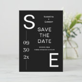 Moderne zwart-wit minimale monogram bruiloft save the date (Staand voorkant)
