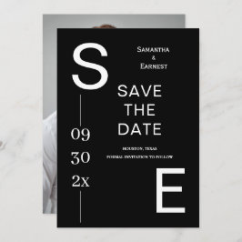 Moderne zwart-wit minimale monogram bruiloft save the date