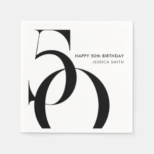 Moderne Zwart-Wit Minimalistische 50e Verjaardag Servet