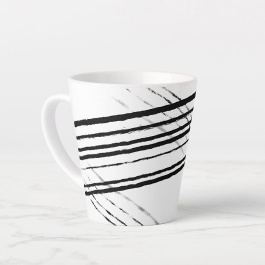 Moderne zwart-wit Minimalistische Abstracte lijnen Latte Mok (Linkerhoek)