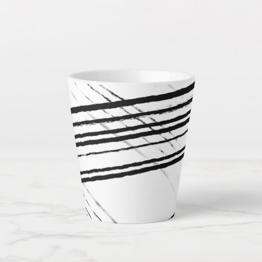 Moderne zwart-wit Minimalistische Abstracte lijnen Latte Mok (Voorkant)
