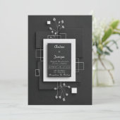 Moderne zwart-wit minimalistische bloemige bruilof kaart (Staand voorkant)