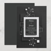Moderne zwart-wit minimalistische bloemige bruilof kaart (Voorkant / Achterkant)