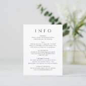 Moderne zwart-wit minimalistische bruiloft informatiekaartje (Staand voorkant)