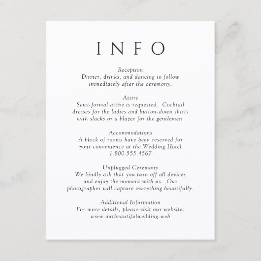 Moderne zwart-wit minimalistische bruiloft informatiekaartje (Voorkant)