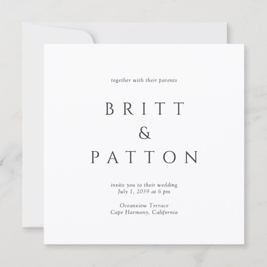 Moderne Zwart-Wit Minimalistische Bruiloft Kaart (Voorkant)