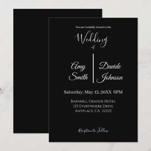 Moderne zwart-wit minimalistische bruiloft kaart (Voorkant / Achterkant)