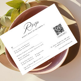 Moderne zwart-wit minimalistische bruiloft QR-code RSVP Kaartje
