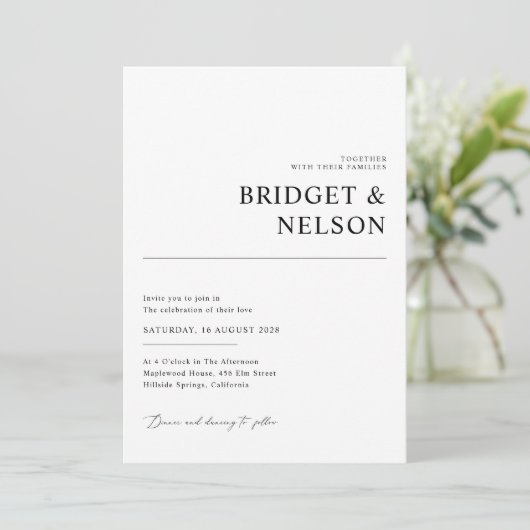 Moderne Zwart & Wit Minimalistische Bruiloft uitno Kaart (Staand voorkant)