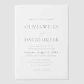 Moderne zwart-wit minimalistische bruiloft vellum uitnodigingen (Voorkant)