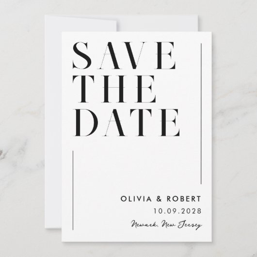 Moderne zwart-wit minimalistische chique bruiloft save the date (Voorkant)