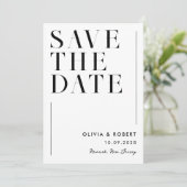 Moderne zwart-wit minimalistische chique bruiloft save the date (Staand voorkant)