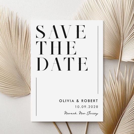 Moderne zwart-wit minimalistische chique bruiloft save the date