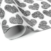 Moderne zwart-wit minimalistische doodled harten cadeaupapier (Rol Hoek)