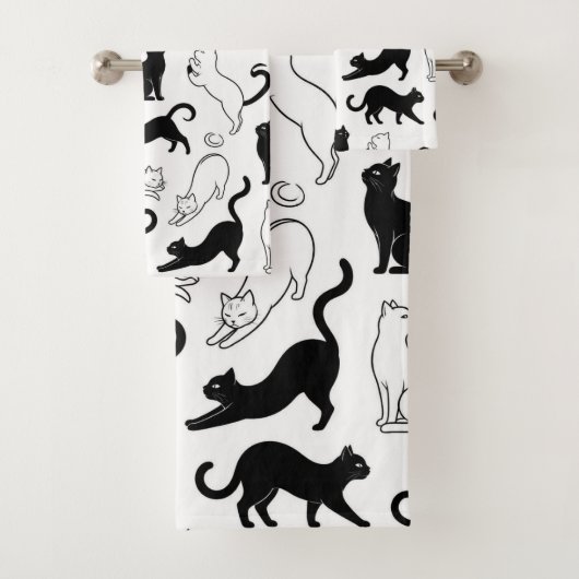Moderne Zwart-Wit Minimalistische Kat Bad Handdoek (Insitu)