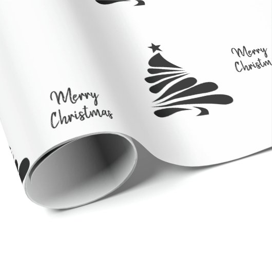 Moderne zwart-wit minimalistische kerstboom cadeaupapier (Rol Hoek)