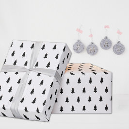 Moderne zwart-wit minimalistische kerstboom cadeaupapier