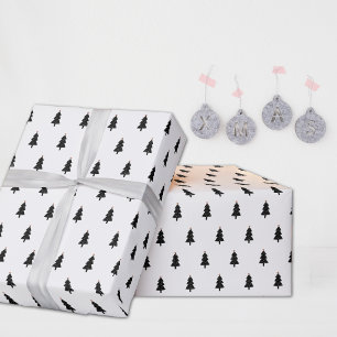 Moderne zwart-wit minimalistische kerstboom cadeaupapier