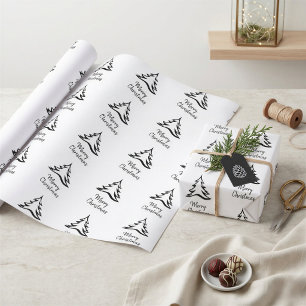 Moderne zwart-wit minimalistische kerstboom cadeaupapier