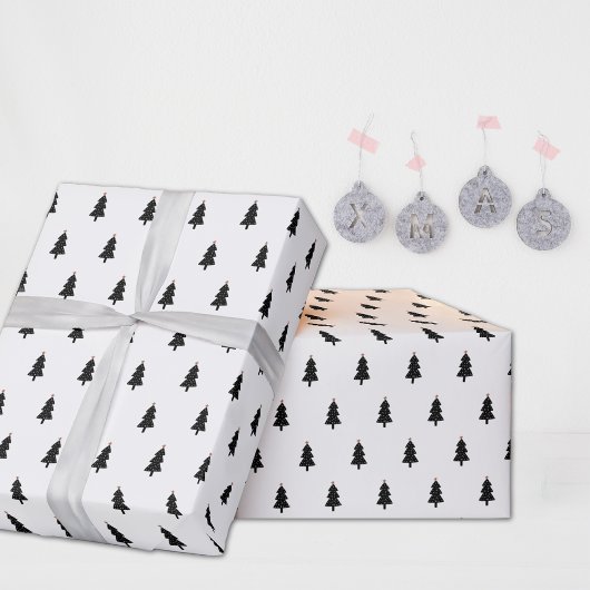 Moderne zwart-wit minimalistische kerstboom cadeaupapier
