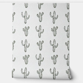Moderne zwart-wit minimalistische line art cactus behang
