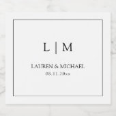 Moderne zwart-wit minimalistische monogram bruilof sparkling wijnetiket (Enkel label)