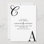 Moderne Zwart-Wit Minimalistische Monogram Trouw Save The Date (Voorkant)