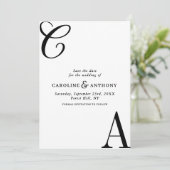 Moderne Zwart-Wit Minimalistische Monogram Trouw Save The Date (Staand voorkant)