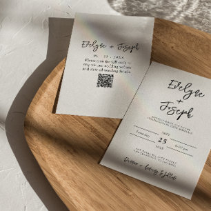 Moderne zwart-wit minimalistische QR-code bruiloft Kaart