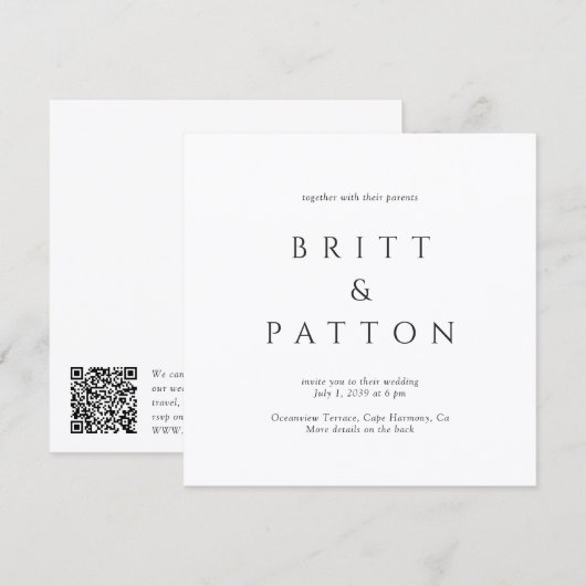 Moderne Zwart-Wit Minimalistische QR-code Trouwdag Kaart (Voorkant / Achterkant)